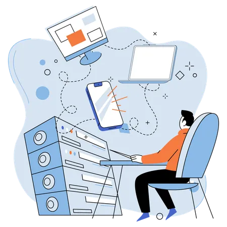 Der Systemadministrator sorgt für den reibungslosen Betrieb der Computersysteme  Illustration