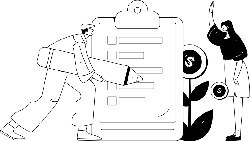 Homme remplissant le système de commentaires des clients  Illustration