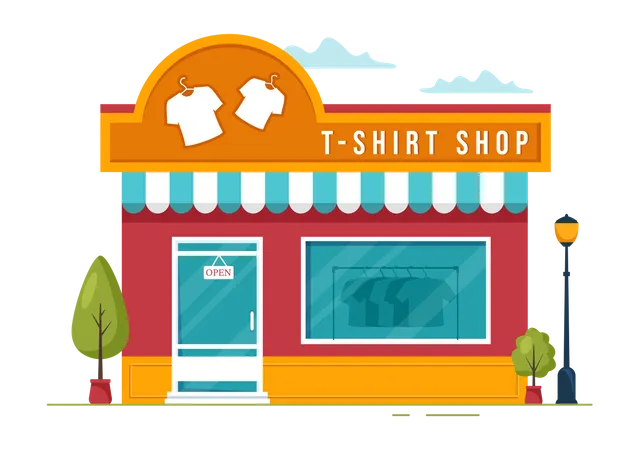 T Shirt Store For Buying New Products Clothing Or Outfit With Various Color And Model In Flat Cartoon Hand Drawn Templates Illustration Illustration
