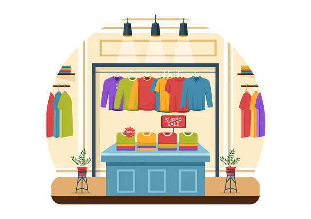 T Shirt Store Vector Illustration With Shopping For Clothes Or T Shirt For Fashion Styles Women Or Men In Flat Cartoon Background Design Illustration
