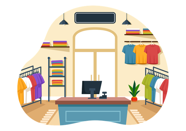 T-shirt Store and bill counter  Illustration