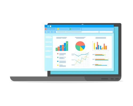 Tela de computador do software de mesa com dados de contabilidade financeira, relatório de negócios analítico de banco de dados  Ilustração