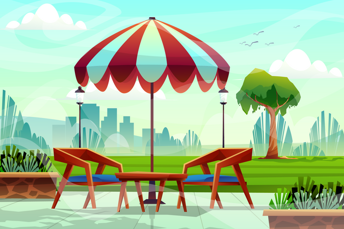 Table basse et parasol  Illustration