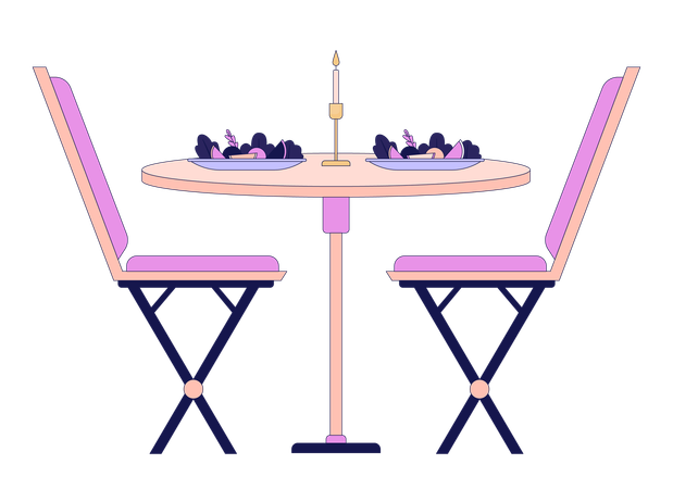 Chaises de table de dîner romantique  Illustration