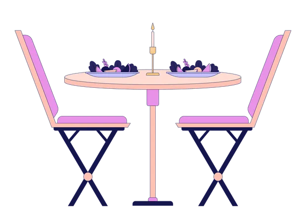 Chaises de table de dîner romantique  Illustration