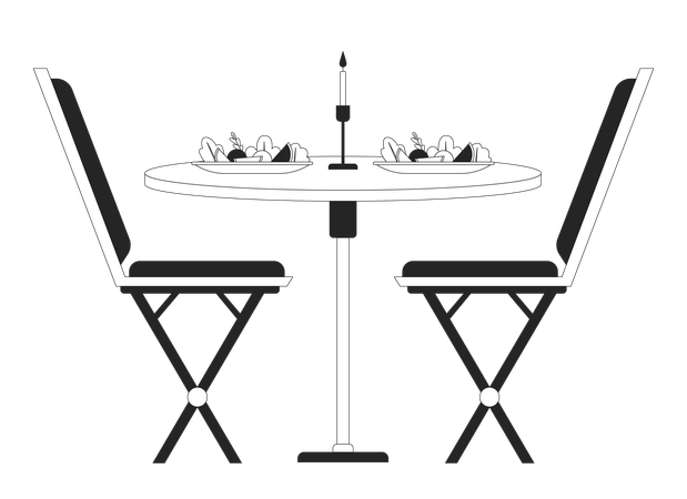 Chaises de table de dîner romantique  Illustration