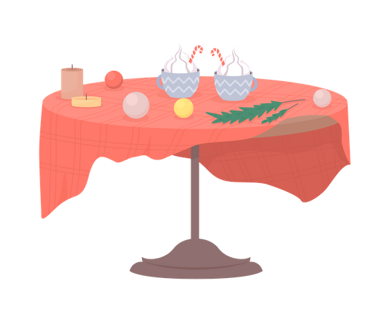 Table de fête avec décorations de Noël et nourriture  Illustration