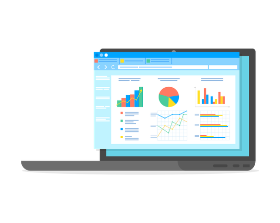 Table software computer screen with financial accounting data, database analytical business report  Illustration