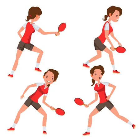 Table Tennis Female Player With Playing Gesture Illustration