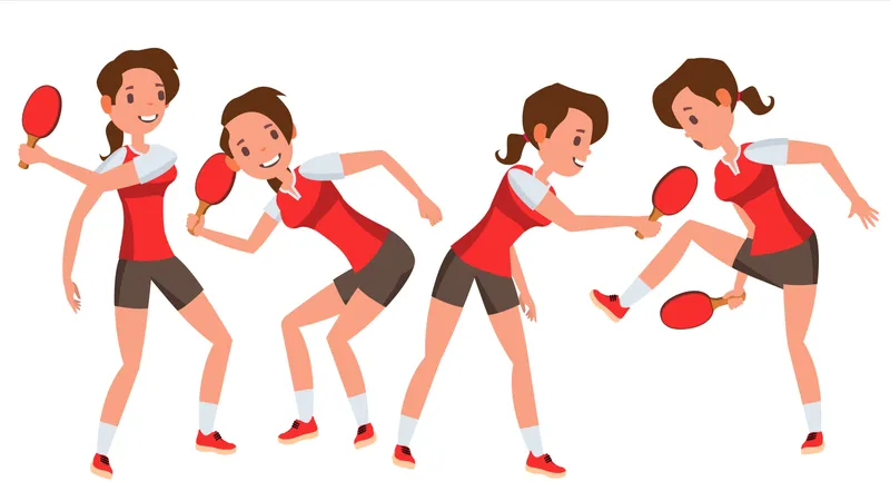Table Tennis Player Female Vector With Different Gesture Illustration