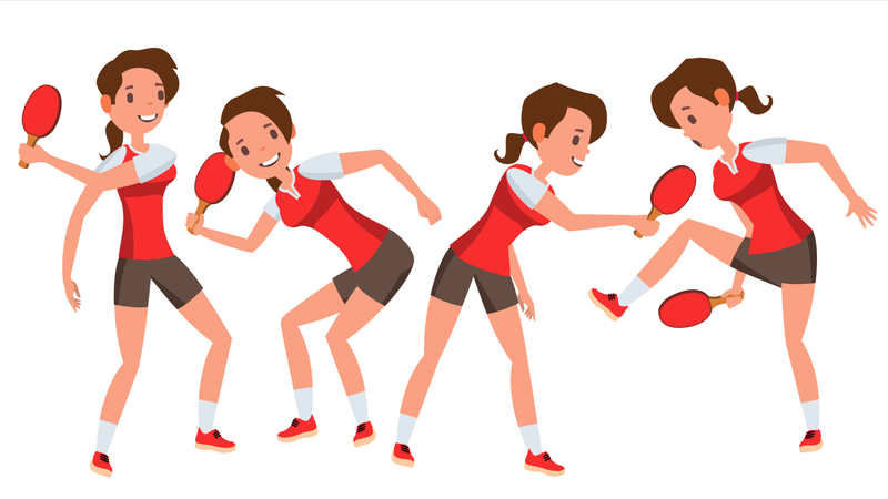 Table Tennis Player Female Vector With Different Gesture  Illustration