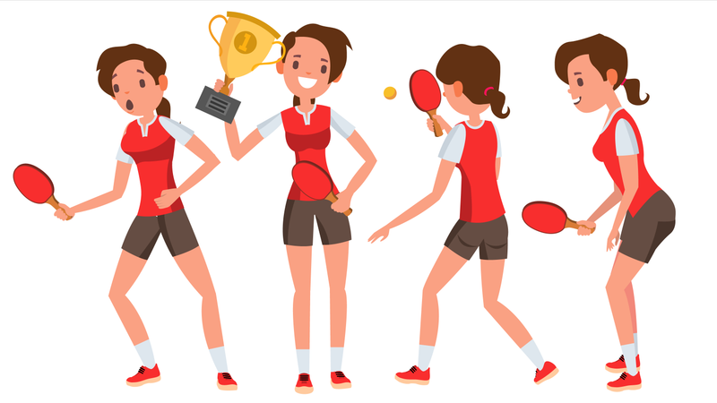 Table Tennis Young Woman Player With Winning Gesture  Illustration