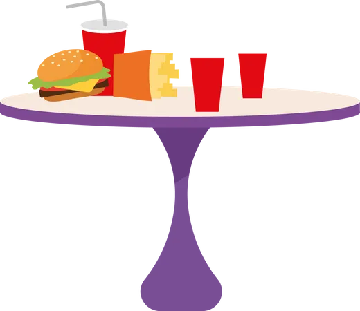 Table with junk food  Illustration