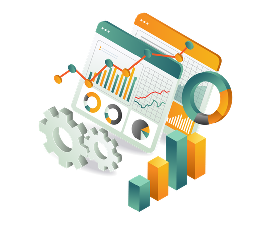 Tableau d'analyse en ligne avec représentations visuelles des analyses de progression sous forme de graphiques  Illustration