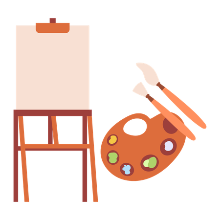 Tablero de pintura con paleta de colores  Ilustración