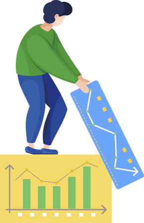 Hombre sosteniendo y llevando un tablero con gráficos de datos  Ilustración