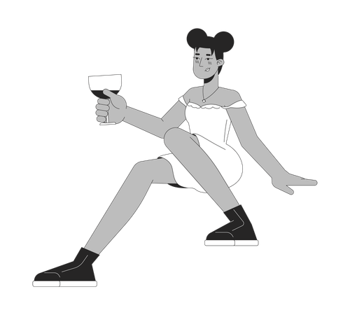 Copo de vinho de mulher feliz afro-americana  Ilustração