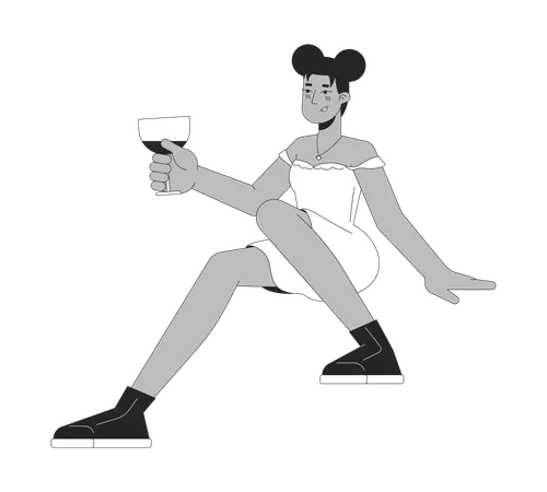 Copo de vinho de mulher feliz afro-americana  Ilustração