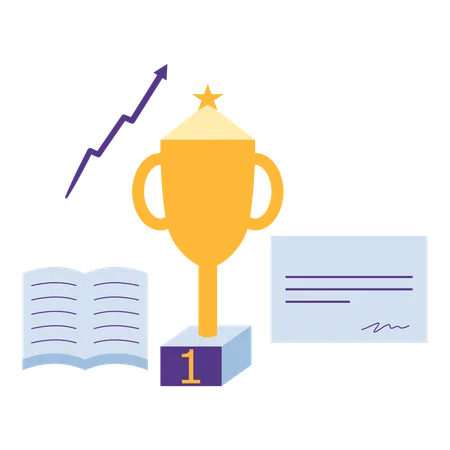 Taça troféu com livro e prêmio  Ilustração