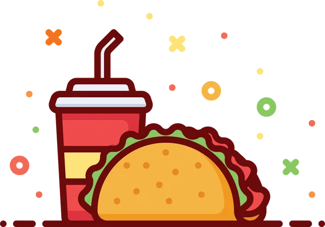 Taco com bebida  Ilustração