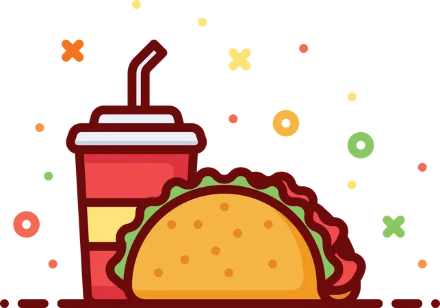 Taco With Drink  Illustration