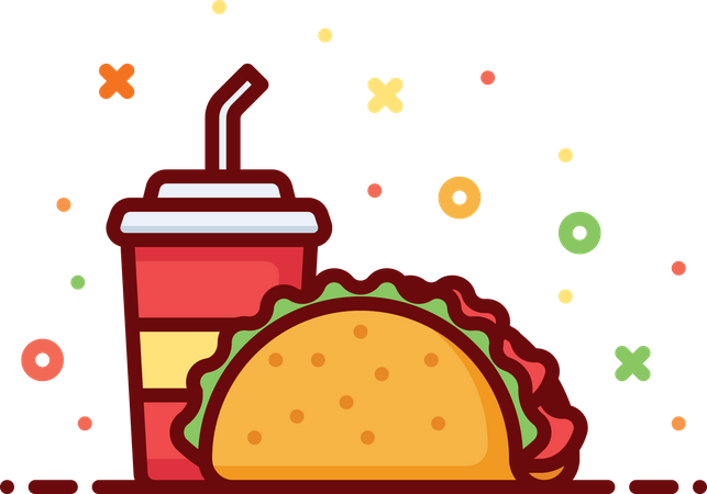 Taco With Drink  Illustration