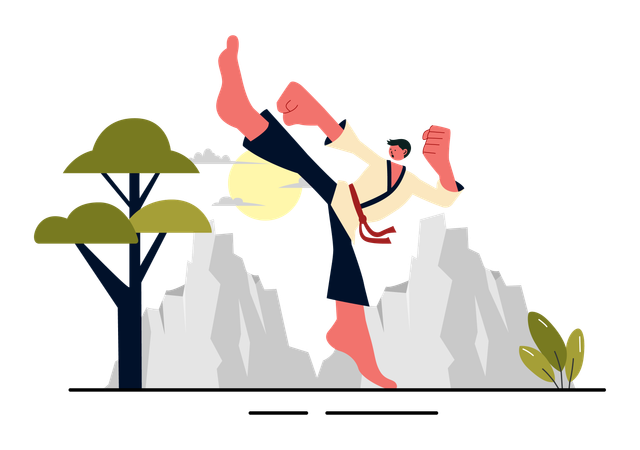 Taekwondo-Athlet übt High Kick  Illustration