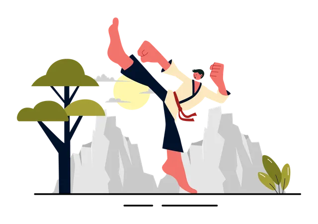 Taekwondo athlete practicing high kick  Illustration