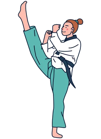 Set Of Sportswoman With Judo Or Taekwondo Players In Different Action With Cartoon Character Vector Illustration Illustration