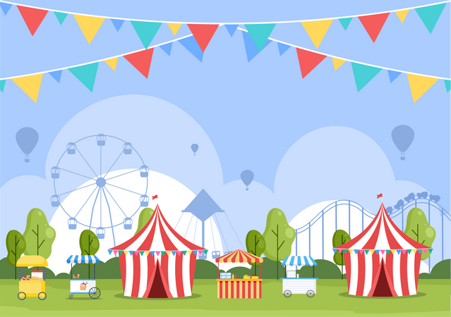 Tagsüber im Vergnügungspark  Illustration