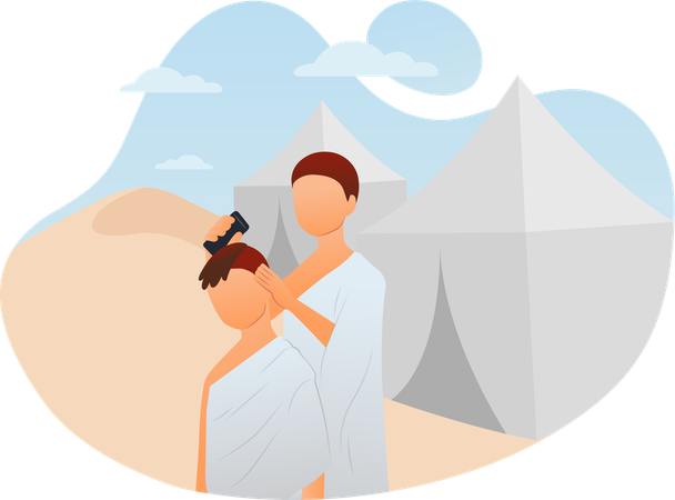 Tahallul with shave hair hajj and umrah  Illustration