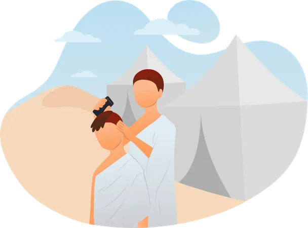 Tahallul with shave hair hajj and umrah  Illustration