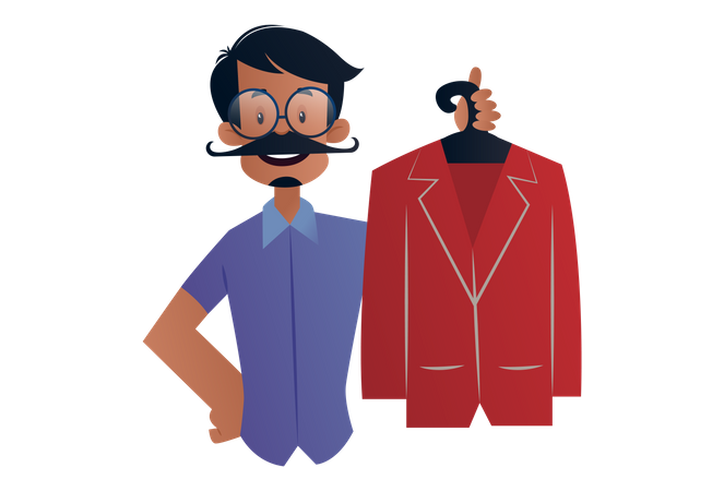 Tailor holding handmade coat in hand  Illustration