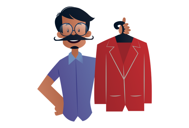 Tailor holding handmade coat in hand  Illustration