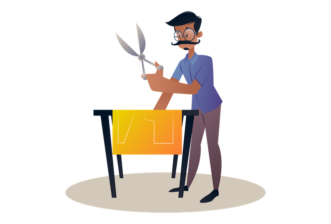 Tailor holding scissors and cutting a dress  Illustration