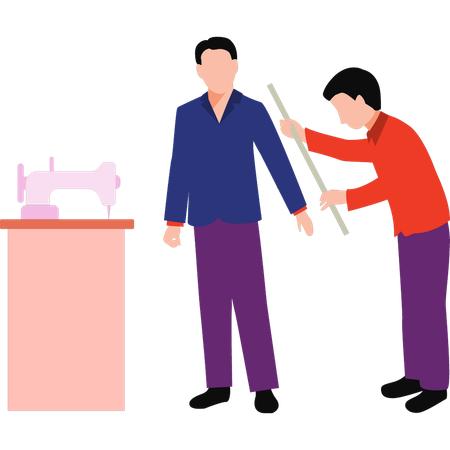 Tailor is measuring a boy's clothes  Illustration