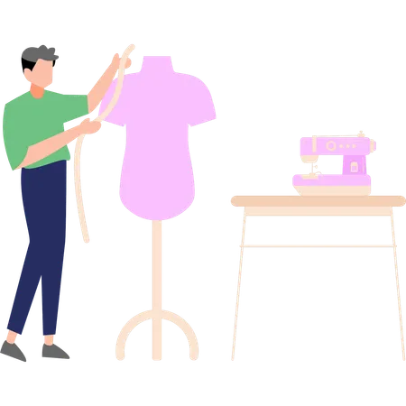 Tailor is measuring the dress for stitching  Illustration