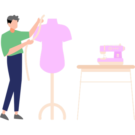 Tailor is measuring the dress for stitching  イラスト