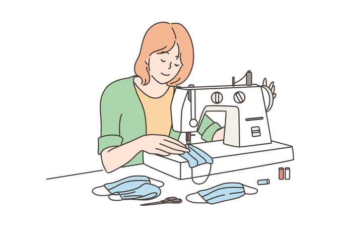 Tailor is stitching clothes  Illustration