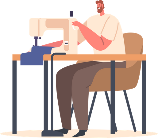 Tailor Male Sewing On Machine  Illustration