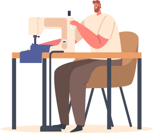 Tailor Male Sewing On Machine  Illustration