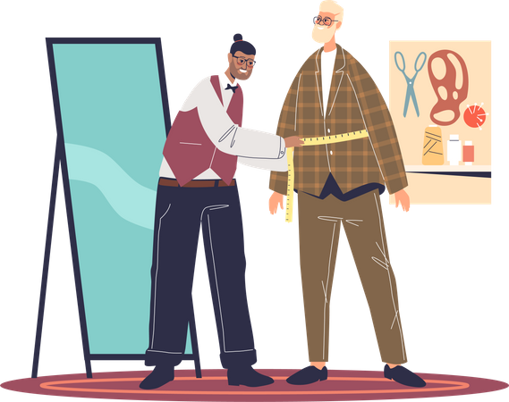 Tailor man make measurement of client Illustration