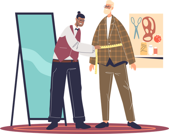 Tailor man make measurement of client  Illustration