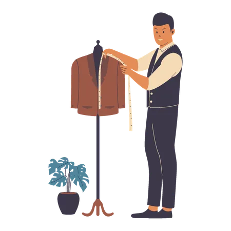 Tailor man sewing clothes  Illustration