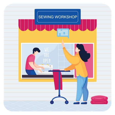 Tailor Sewing Clothes in workshop  Illustration