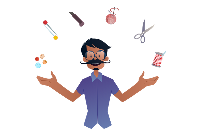 Tailor with his tools  Illustration