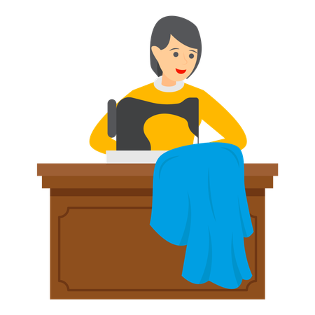 Tailoress Stitching the dress on sewing machine  Illustration