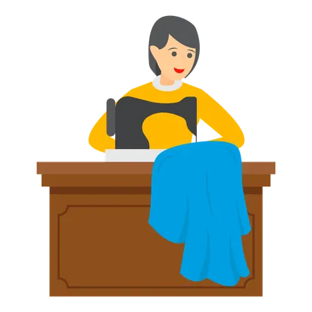 Tailoress Stitching the dress on sewing machine  Illustration