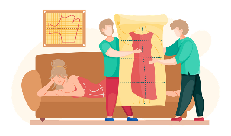 Tailors holding poster with pattern Illustration