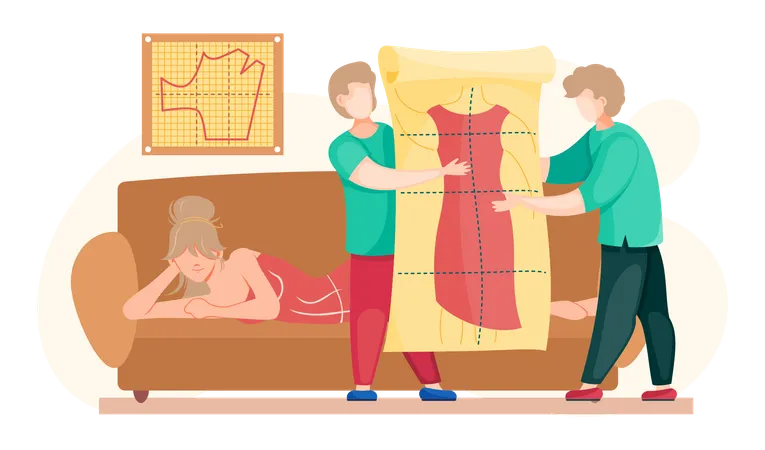 Tailors holding poster with pattern  Illustration